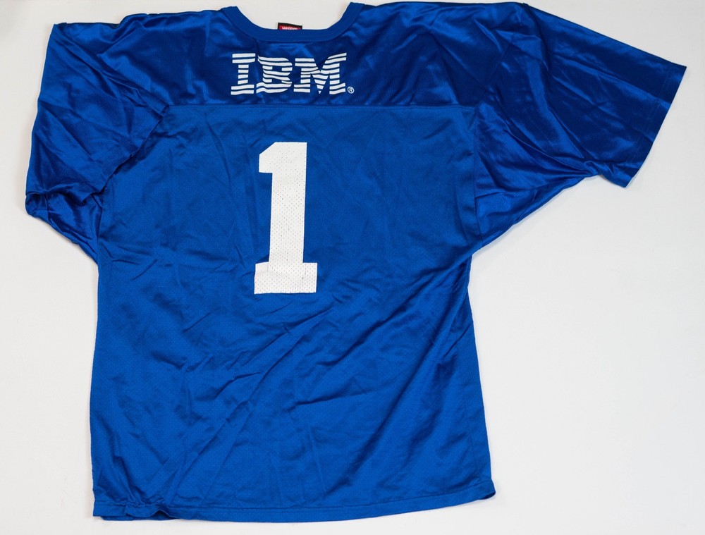 Vintage IBM Computer Football Jersey Men Size 2XL Blue Promo Made USA Wilson