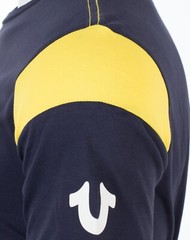$79 TRUE RELIGION Navy SQUARE FOOTBALL Short Sleeve Designer Graphic T-shirt NWT