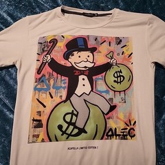 Alec Monopoly Graphic T-Shirt Mens XS White Street Art Graffiti Tee RARE Limited