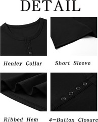Men’s Henley Shirt Short Sleeve Casual Ribbed Knitted Summer T-Shirt SL