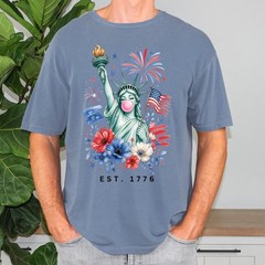 Funny Statue of Liberty Bubble Gum Shirt Cute 4th of July Women Patriotic Tee