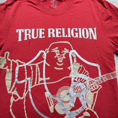 True Religion Shirt Mens L Red Guitar Buddha Graphic Crewneck Cotton Tee