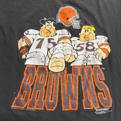 Vintage Cleveland Browns Shirt Mens Large Black 90s Flintstones NFL Cartoon RARE