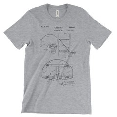Basketball Hoop Patent T-Shirt.100% Cotton Comfy Tee on Black White or Gray. NEW