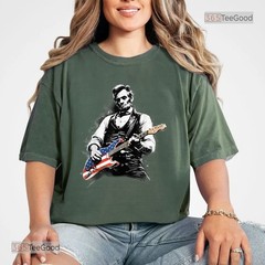 Abe Lincoln Playing Guitar T-Shirt, Funny President Musician Graphic Tee Shirt