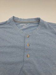 Eddie Bauer Henley Men Large Graphic Print Logo Blue.#44264