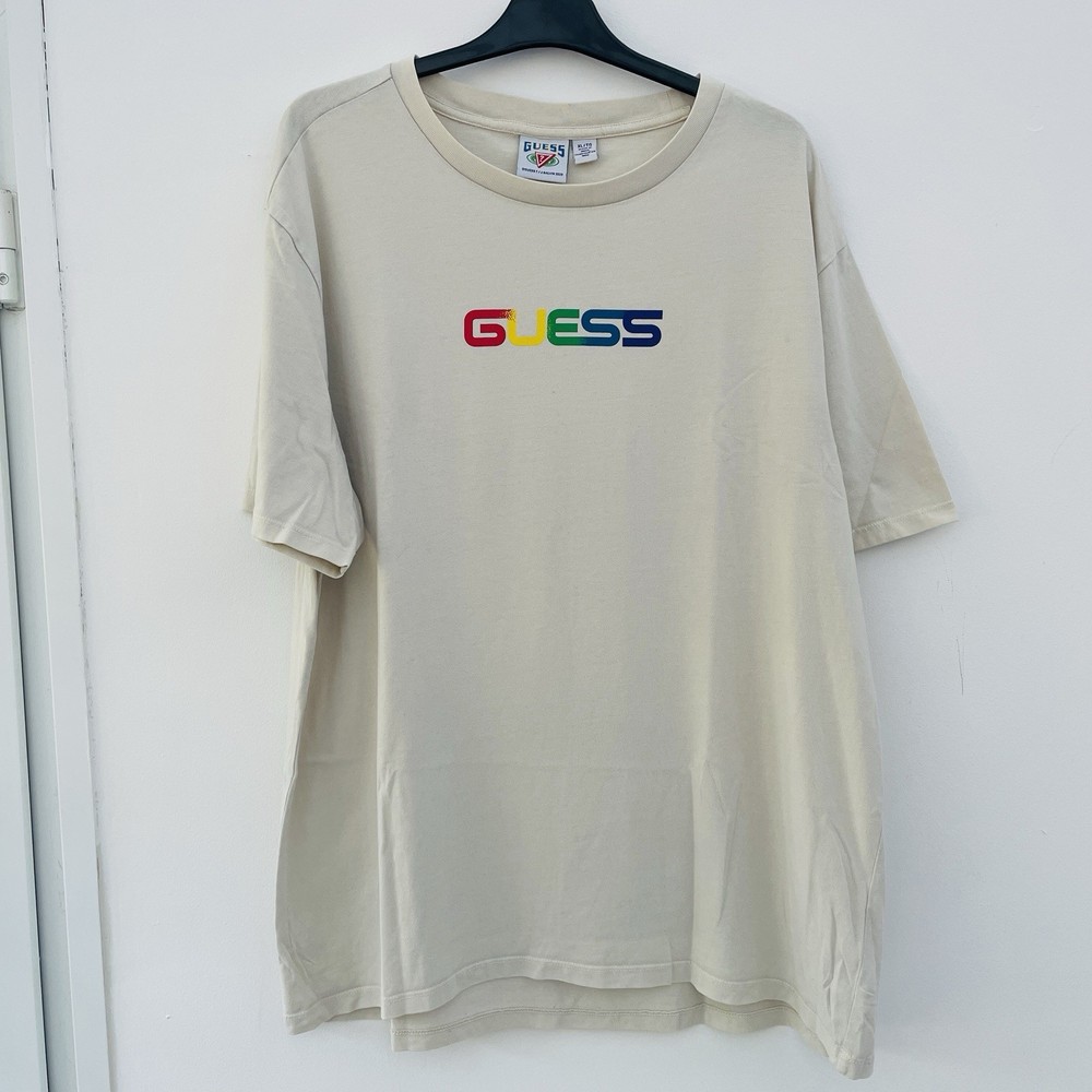 Guess x J Balvin Mens T-Shirt XL (44-46) 2020 Colores Smiley Rainbow Logo