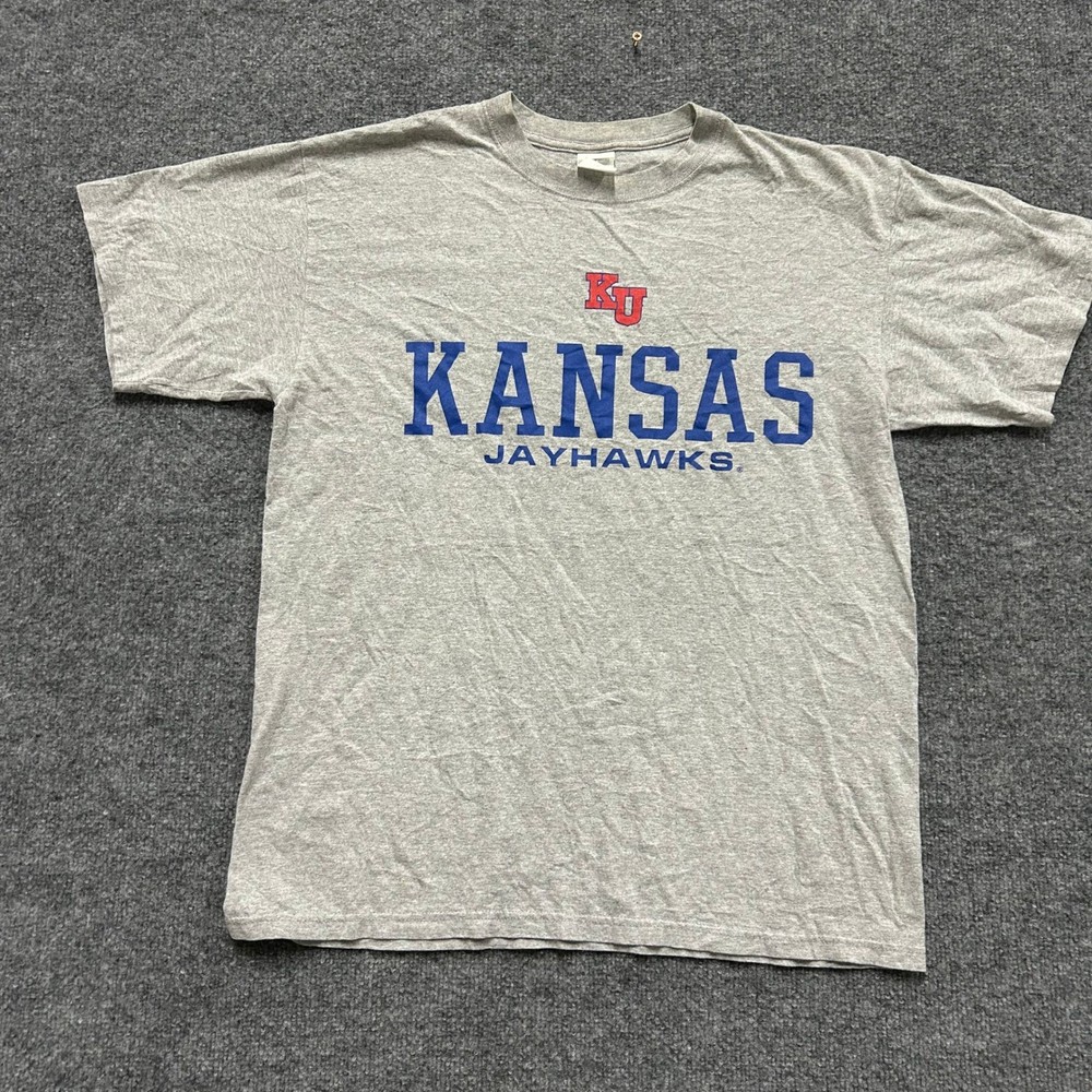 Anvil T-Shirt Mens Size L Gray Kansas Jayhawks NCAA Graphic Short Sleeve