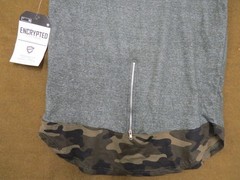 ENCRYPTED Men’s T-Shirt Olive Camo XL Zipper Pocket Curved Hem Cotton Blend