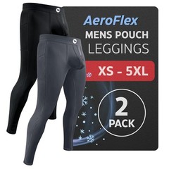 Real Men 28in Nylon Leggings D Pouch Lrg 2pk Blk/Gry Thermal Base Layer Men C…
