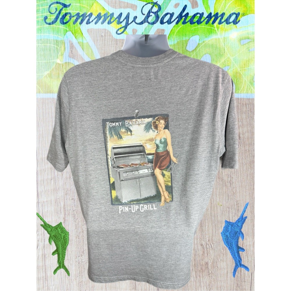 Tommy Bahama Pin Up Grill Graphic Shirt Mens Size Medium Gray