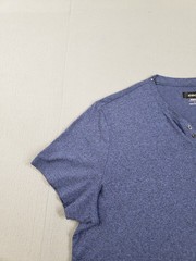 Alfani Men T Shirt L Blue Textured Henley Short Sleeve Stretch Summer Casual