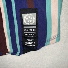 NYC Brooklyn Hooded Sleeveless T Shirt Medium Multicolor Striped Drawstring