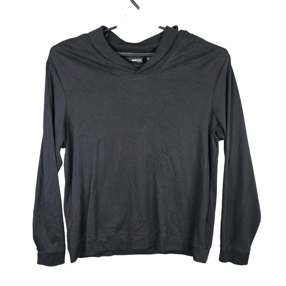 Mens Murano Slim Fit Black T Shirt V Neck Ribbed Collar Long Sleeve Size XL