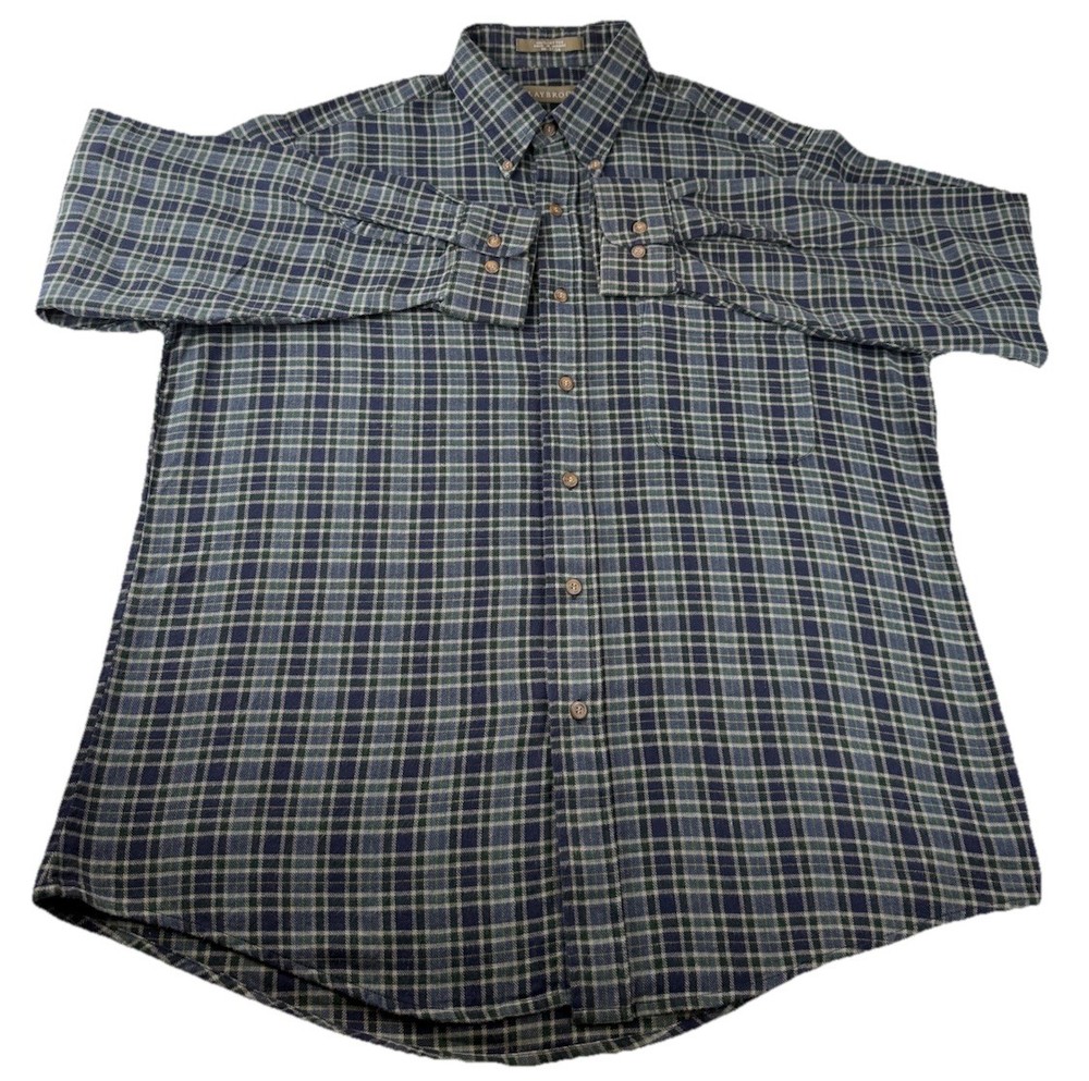 Mens Outdoors Long Sleeve Flannel Blue Plaid Shirt Sz L Button Down
