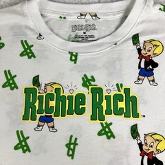 Richie Rich Money Logo Graphic T-Shirt Size Medium Dollar Sign Green Cartoon EUC