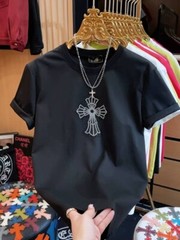 New Fashion Men Trend Cross Drills Rhinestone Diamond Streetwear Luxury T-Shirt