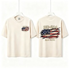 Two Sided DD-214 Alumni Vintage Graphic Tee American Flag Veteran Cotton T-Shirt