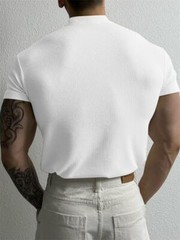 Camiseta De Manga Corta Con Cuello De Pico Para Hombre Moda Ajustada Casual Lujo