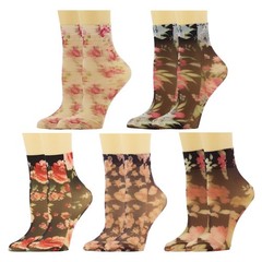 Womens Sheer Ankle Socks 5 Pairs Floral Cute Nylon Mesh for Size 5-8
