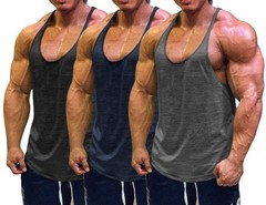 Muscle Cmdr Men’s 3 Pack Stringer Tank Tops Bodybuilding Y-Back Gym Fitness W…