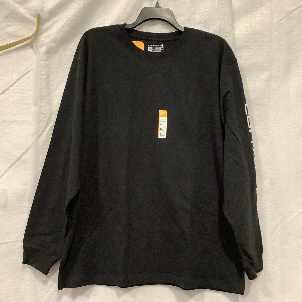 Carhartt Mens TK0231 Black Loose Fit Long Sleeves Logo Graphic T Shirt Size XL