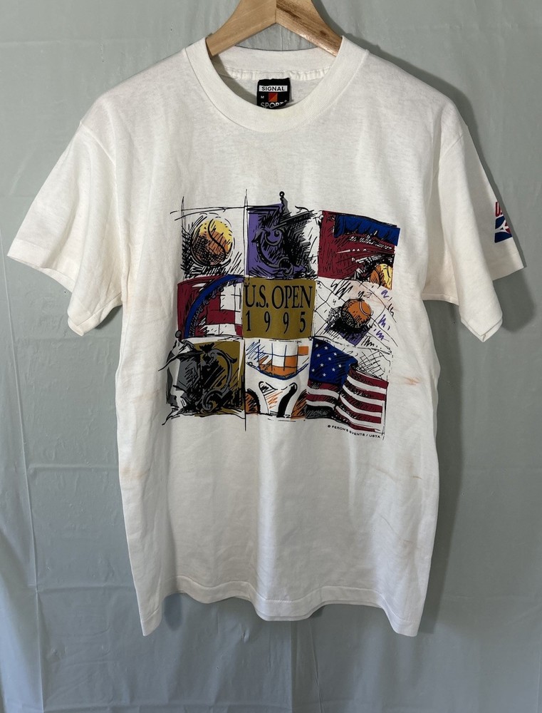 VINTAGE 1995 SINGLE STITCH SIGNAL SPORT US OPEN TENNIS T-SHIRT SIZE MEDIUM USED
