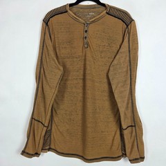 Buckle Black Henley Cotton Blend Mens Medium Long Sleeve Brown Shirt