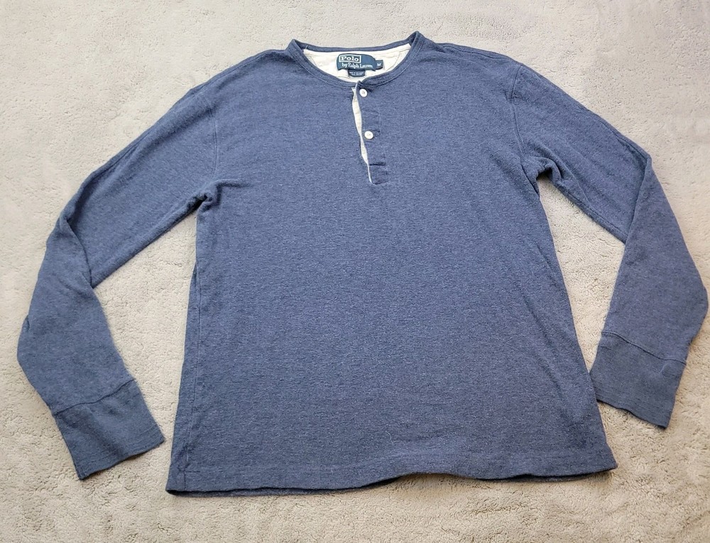 Polo Ralph Lauren Henley Shirt Mens Medium Blue Long Sleeve Lined Button Tee