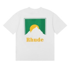 Men Women RHUDE Print Letter Sunset Cotton Short Sleeve POLO Loose T-Shirt S-2XL