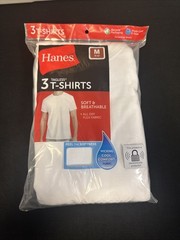 NEW Hanes Men’s Tagless White T-Shirts 3 Pack Size Medium Cotton Lay Flat Collar