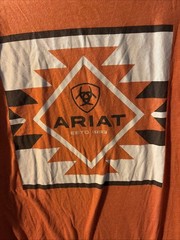 Ariat Mens XL Orange Logo T Shirt Western Ranch Cowboy Casual Tee