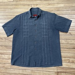 NEW STYLE Guayabera Shirt Men XL Gray Stitch Striped Cubano Beach Resort XL 50″