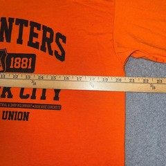 VTG Bayside Carpenters Union NYC T Shirt Men’s Sz L Orange Proud Made in USA Tee