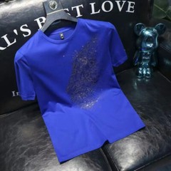 New Men Fashion Leopard Trend Hot Diamonds Rhinestones Summer Luxury T-Shirt