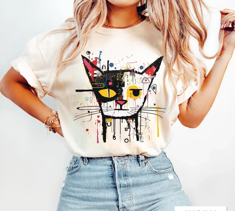 Graffiti Cat Art Shirt, Trendy Cat Shirt, Funny Cat Shirt, Graffiti Style Graphi