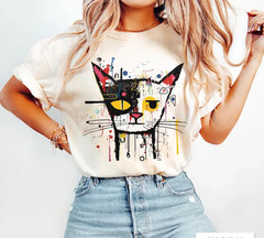 Graffiti Cat Art Shirt, Trendy Cat Shirt, Funny Cat Shirt, Graffiti Style Graphi