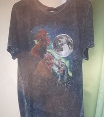 Men’s Rooster Chicken Space Moon Graphic Print Short Sleeve Crew Neck T-Shirt L