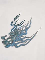 Niepce Men’s White Tiger with Blue Flames Embroidery Japanese Streetwear Tee