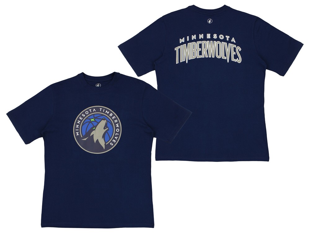 FISLL NBA Men’s Minnesota Timberwolves Team Color, Name and Logo Premium T-Shirt