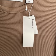 Perry Ellis Mens T Shirt Brown Grooved Stripe XL Rayon Cotton Crew Neck