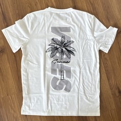 Men’s White Crew Neck Short Sleeve Graphic Beach T-Shirt Polyester/Spandex S