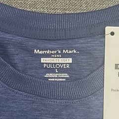 Members Mark Mens Pullover Large Size Blue Long Sleeves Top Zip Pocket