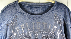 Affliction T-Shirt Men’s 3XL Blue Silver Foil Burnout Tee Lightweight Biker Rock