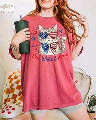 Red White Meow Cat Comfort Tee