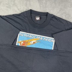 Vintage 80s Art Deco Shirt Mens 2XL Single Stitch Au Maroc Par Avion Airplane