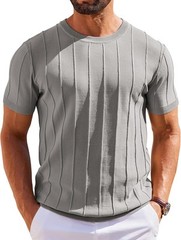 Men’s Short Sleeve Ribbed Crewneck Knit T-Shirt Casual Lightweight Pullover Tee