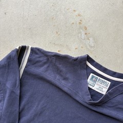 Vintage Russell Athletic Jersey Shirt Size Medium Blue Cropped V Neck Striped