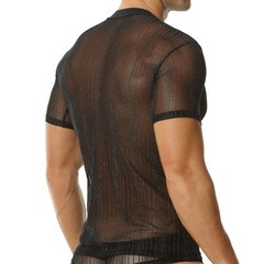 Men’s Glitter Sheer Mesh T-shirts Short Sleeve Ultra-thin Daily Undershirts Tops