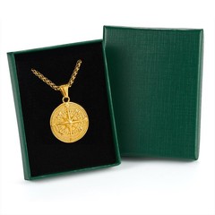 Men’s Compass Pendant Necklace Stainless Steel Compass Circle Vintage Coin Ne…